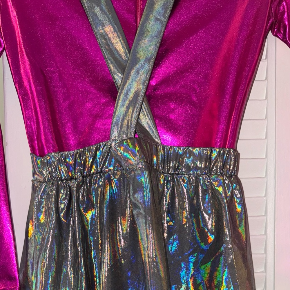 Hip-Hop dance costume Holographic Skirt with Pink Top